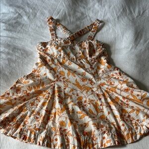 Floral Orange and Cream Maeve by Anthropologie Mini Dress, Size Small